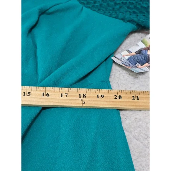 KIYONNA Teal Wrap Mesh Sleeve Sheath Dress Made in USA Size‎ 2